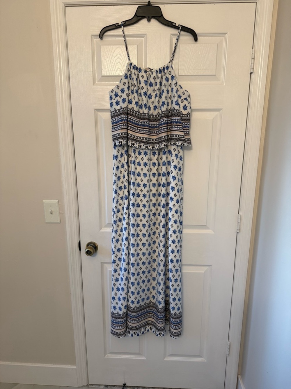 Aqua White and Blue Printed Maxi Dress